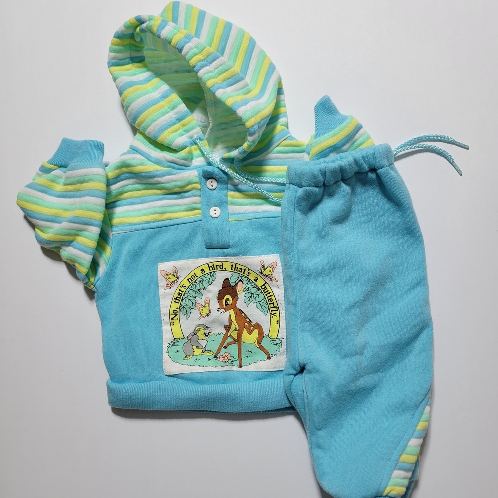 Vintage Disney Babies Bambi Collection Striped Fleece Set CATTON BROS 0-6 Months